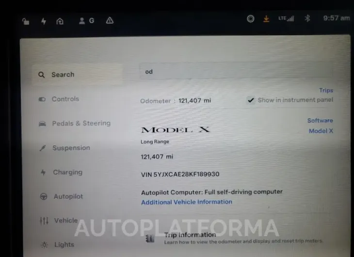 TESLA MODEL X 2019 vin 5YJXCAE28KF189930 from auto auction Copart