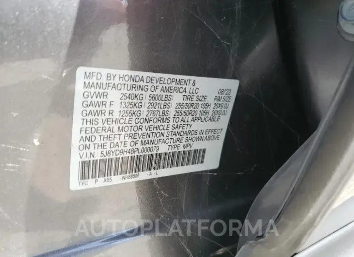 ACURA MDX TECHNO 2023 vin 5J8YD9H48PL000079 from auto auction Copart