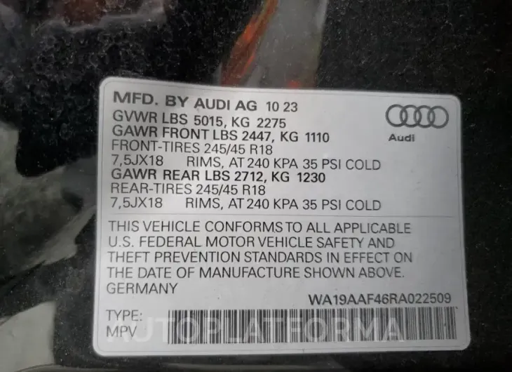 AUDI A4 ALLROAD 2024 vin WA19AAF46RA022509 from auto auction Copart