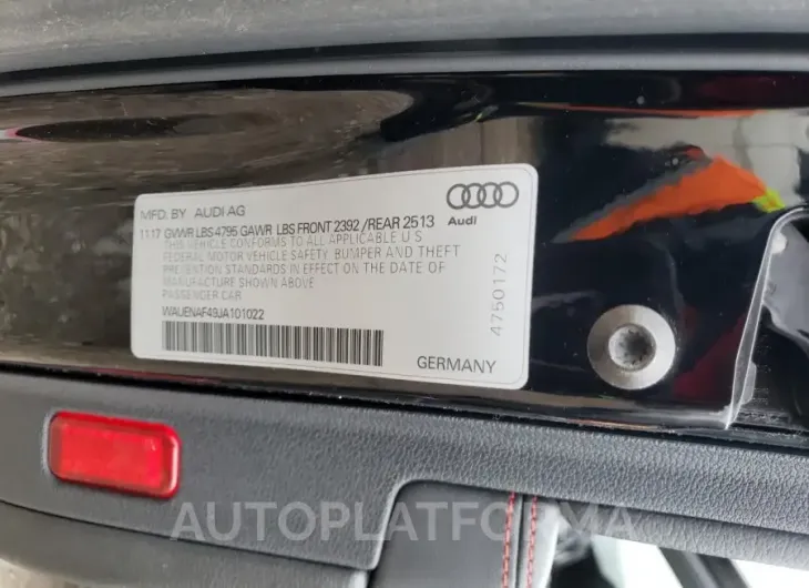 AUDI A4 PREMIUM 2018 vin WAUENAF49JA101022 from auto auction Copart