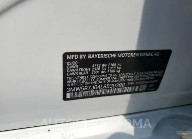 BMW 330XI 2020 vin 3MW5R7J04L8B30390 from auto auction Copart