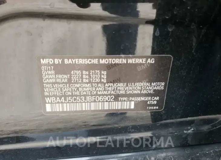 BMW 440I GRAN 2018 vin WBA4J5C53JBF06902 from auto auction Copart