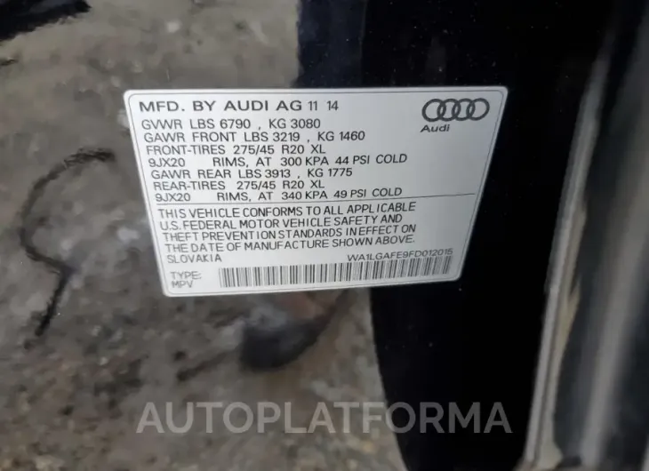 AUDI Q7 PREMIUM 2015 vin WA1LGAFE9FD012015 from auto auction Copart