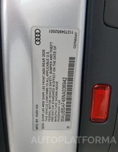 AUDI A4 PREMIUM 2022 vin WAUBBAF48NA036942 from auto auction Copart