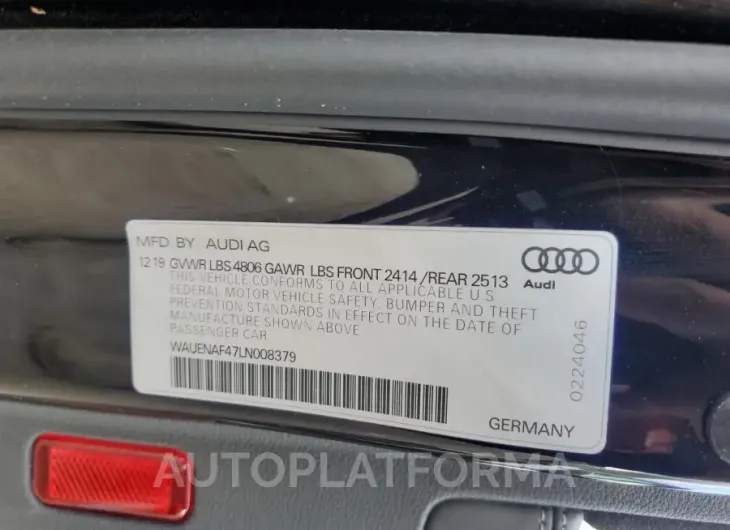 AUDI A4 PREMIUM 2020 vin WAUENAF47LN008379 from auto auction Copart