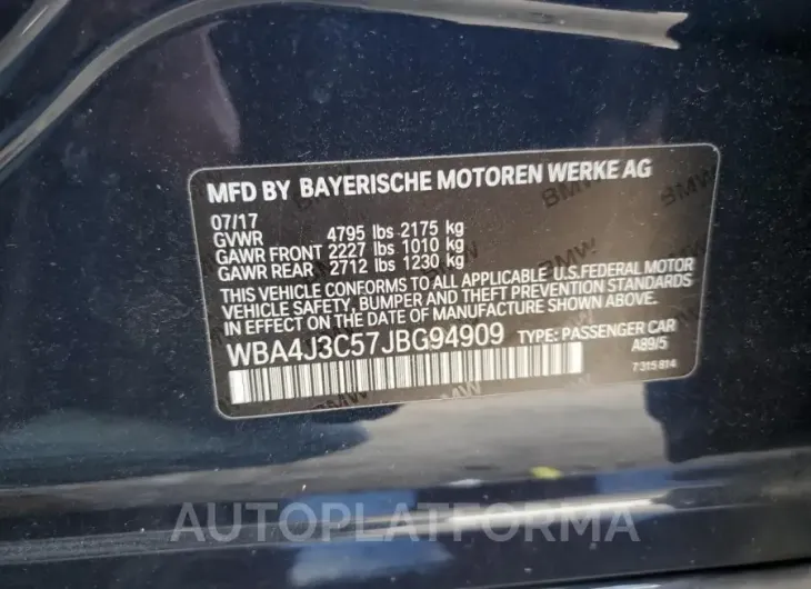 BMW 430XI GRAN 2018 vin WBA4J3C57JBG94909 from auto auction Copart