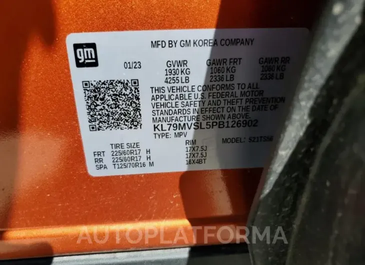 CHEVROLET TRAILBLAZE 2023 vin KL79MVSL5PB126902 from auto auction Copart