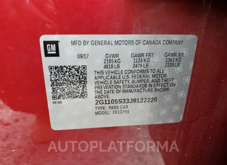 CHEVROLET IMPALA LT 2018 vin 2G1105S33J9122229 from auto auction Copart