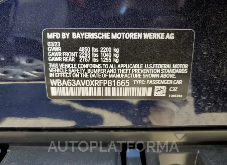 BMW 430I GRAN 2024 vin WBA63AV0XRFP81665 from auto auction Copart