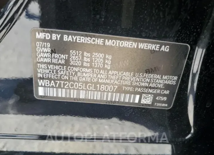 BMW 740 I 2020 vin WBA7T2C05LGL18007 from auto auction Copart