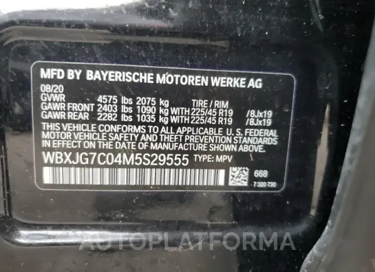 BMW X1 SDRIVE2 2021 vin WBXJG7C04M5S29555 from auto auction Copart