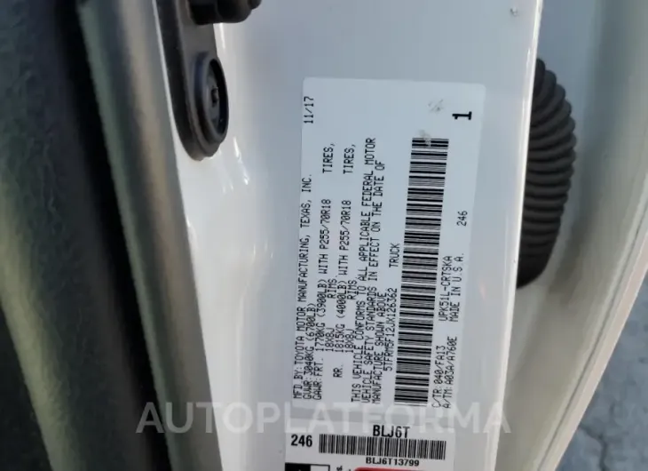 TOYOTA TUNDRA DOU 2018 vin 5TFRM5F12JX126362 from auto auction Copart