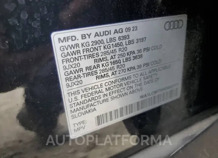 AUDI Q7 PREMIUM 2024 vin WA1LCBF70RD002173 from auto auction Copart