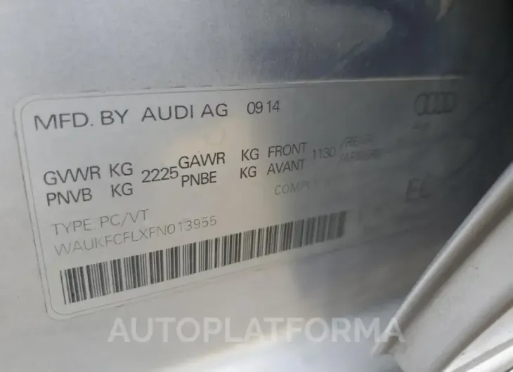 AUDI A4 PRESTIG 2015 vin WAUKFCFLXFN013955 from auto auction Copart