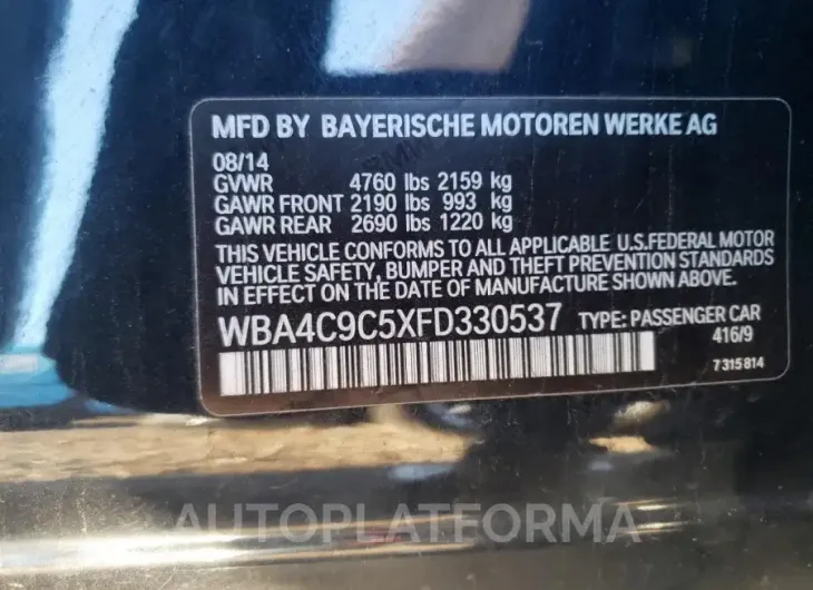 BMW 428 XI GRA 2015 vin WBA4C9C5XFD330537 from auto auction Copart