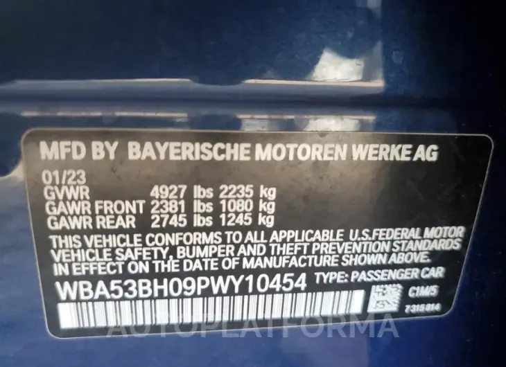 BMW 530 I 2023 vin WBA53BH09PWY10454 from auto auction Copart