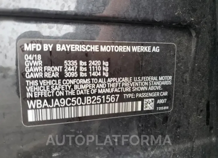 BMW 530E 2018 vin WBAJA9C50JB251567 from auto auction Copart