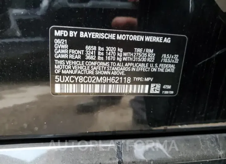 BMW X6 2021 vin 5UXCY8C02M9H62118 from auto auction Copart