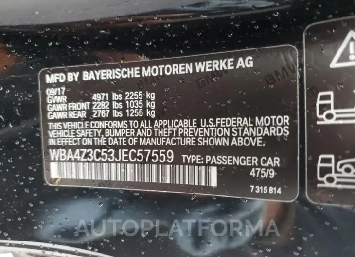 BMW 430XI 2018 vin WBA4Z3C53JEC57559 from auto auction Copart