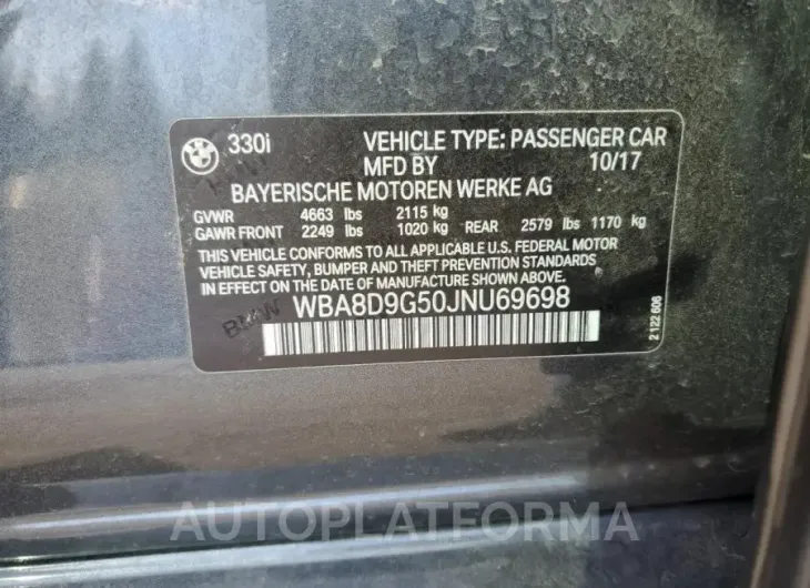 BMW 330 XI 2018 vin WBA8D9G50JNU69698 from auto auction Copart