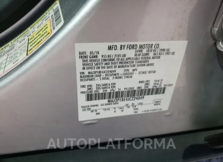 FORD ECOSPORT S 2018 vin MAJ3P1RE4JC224049 from auto auction Copart