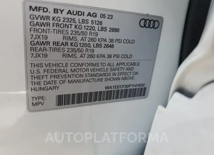 AUDI Q3 PREMIUM 2023 vin WA1EECF30P1141630 from auto auction Copart