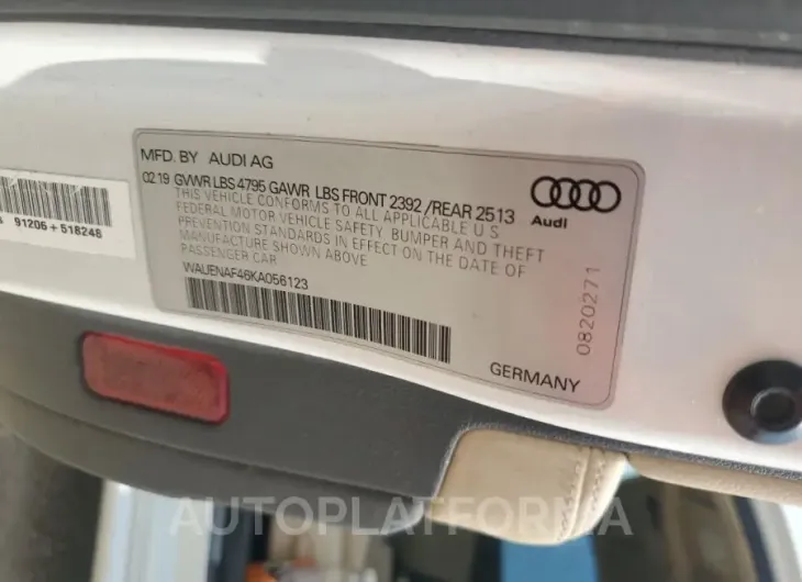 AUDI A4 PREMIUM 2019 vin WAUENAF46KA056123 from auto auction Copart