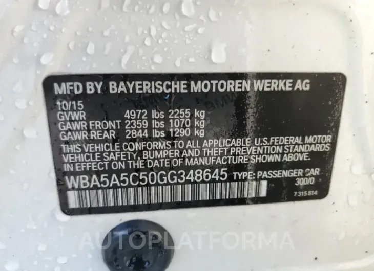 BMW 528 I 2016 vin WBA5A5C50GG348645 from auto auction Copart