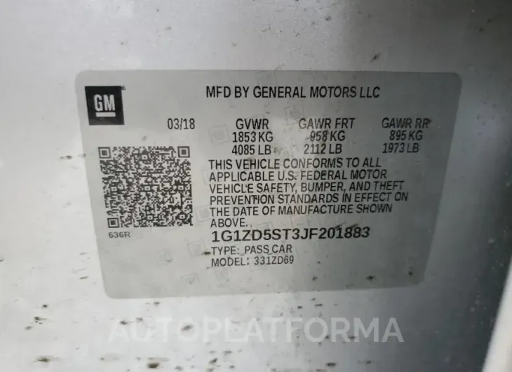 CHEVROLET MALIBU LT 2018 vin 1G1ZD5ST3JF201883 from auto auction Copart