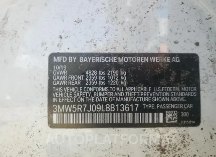 BMW 330XI 2020 vin 3MW5R7J09L8B13617 from auto auction Copart