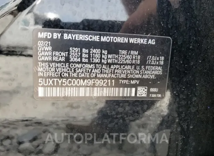 BMW X3 XDRIVE3 2021 vin 5UXTY5C00M9F99211 from auto auction Copart