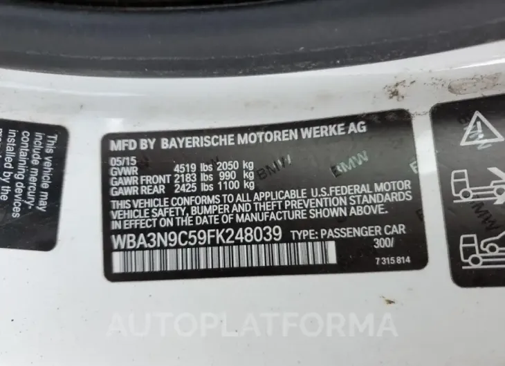 BMW 428 XI 2015 vin WBA3N9C59FK248039 from auto auction Copart