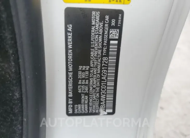 BMW 430I 2020 vin WBA4W3C01LAG91728 from auto auction Copart