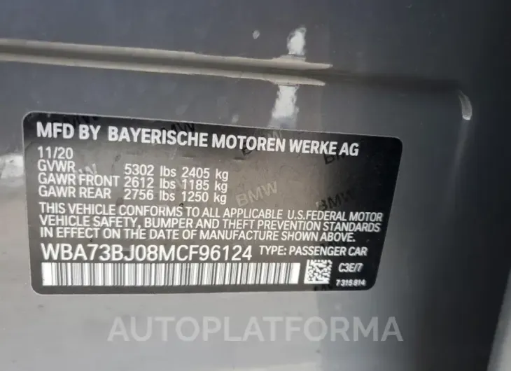 BMW 540 XI 2021 vin WBA73BJ08MCF96124 from auto auction Copart