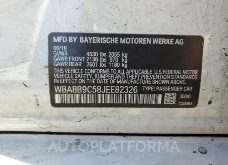 BMW 330 I 2018 vin WBA8B9C58JEE82326 from auto auction Copart