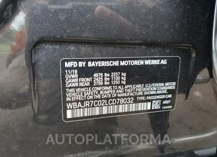 BMW 530 XI 2020 vin WBAJR7C02LCD78032 from auto auction Copart