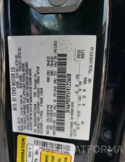 FORD FUSION TIT 2015 vin 3FA6P0D95FR122608 from auto auction Copart