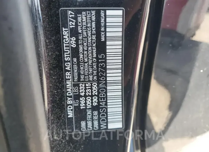 MERCEDES-BENZ CLA 250 2018 vin WDDSJ4EB0JN627315 from auto auction Copart