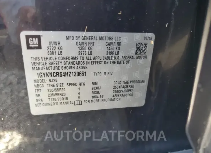 CADILLAC XT5 PREMIU 2017 vin 1GYKNCRS4HZ120661 from auto auction Copart