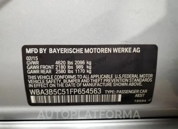 BMW 328 XI SUL 2015 vin WBA3B5C51FP654563 from auto auction Copart