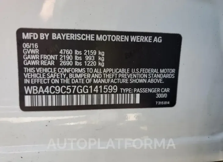 BMW 428 XI GRA 2016 vin WBA4C9C57GG141599 from auto auction Copart