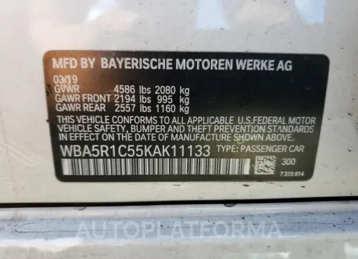 BMW 330I 2019 vin WBA5R1C55KAK11133 from auto auction Copart