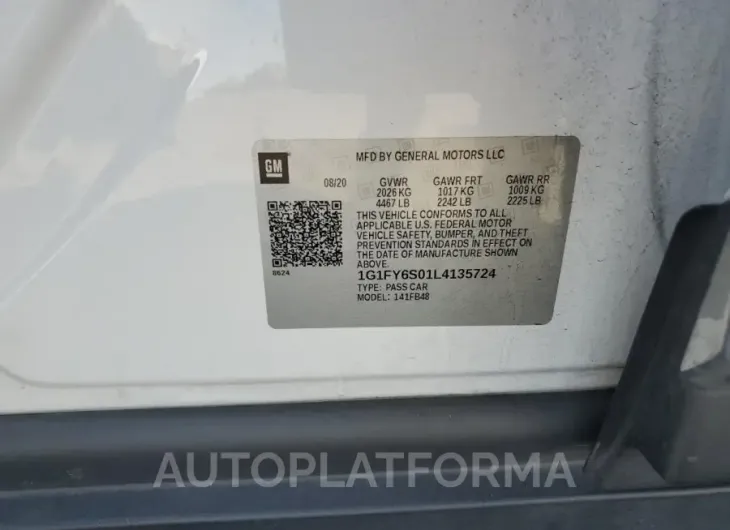 CHEVROLET BOLT EV LT 2020 vin 1G1FY6S01L4135724 from auto auction Copart