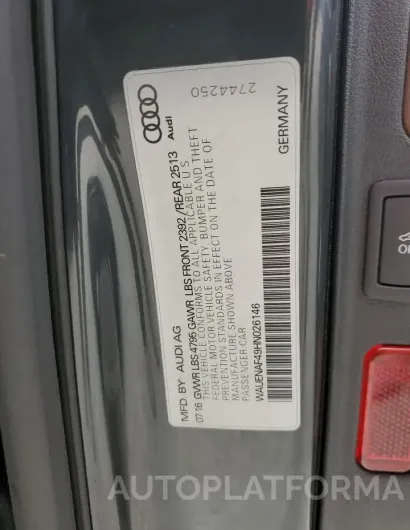 AUDI A4 PREMIUM 2017 vin WAUENAF49HN026146 from auto auction Copart