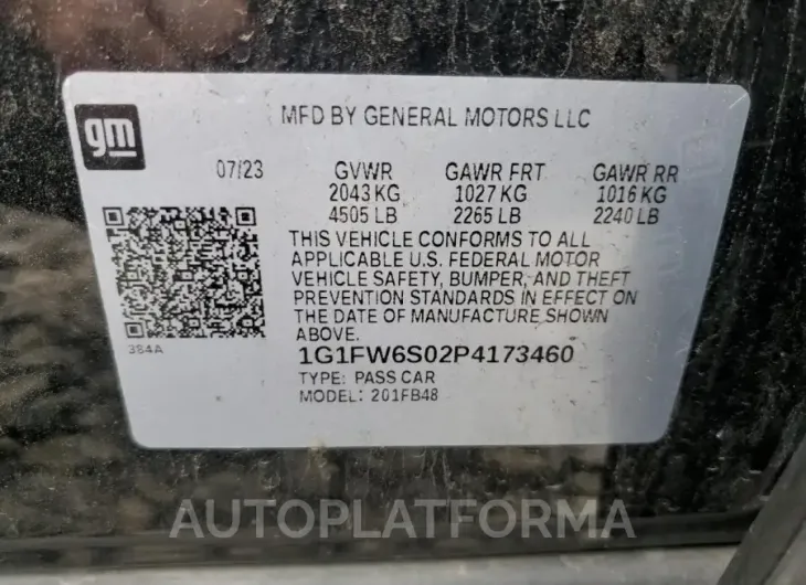 CHEVROLET BOLT EV 1L 2023 vin 1G1FW6S02P4173460 from auto auction Copart