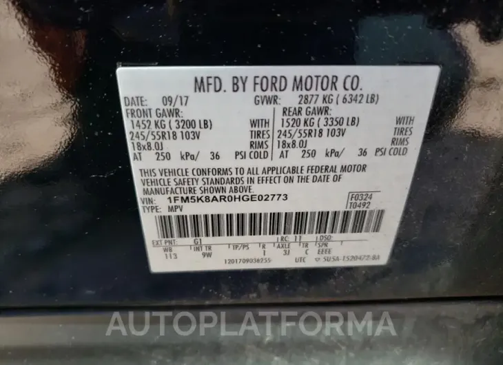 FORD EXPLORER P 2017 vin 1FM5K8AR0HGE02773 from auto auction Copart