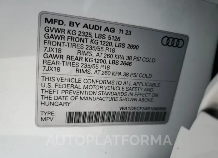 AUDI Q3 PREMIUM 2024 vin WA1DECF34R1060886 from auto auction Copart