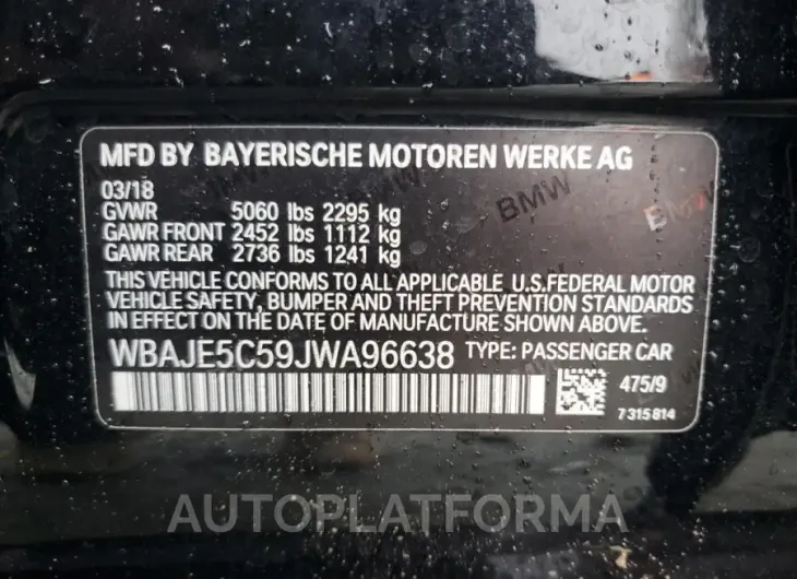 BMW 540 I 2018 vin WBAJE5C59JWA96638 from auto auction Copart