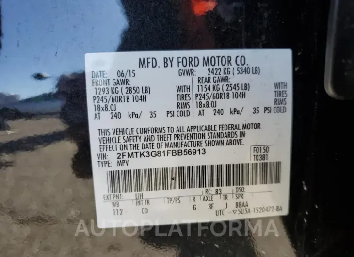 FORD EDGE SE 2015 vin 2FMTK3G81FBB56913 from auto auction Copart