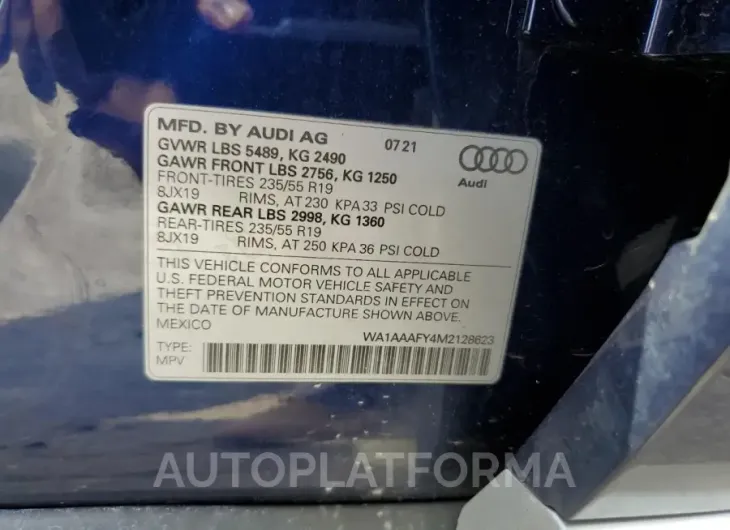 AUDI Q5 PREMIUM 2021 vin WA1AAAFY4M2128623 from auto auction Copart